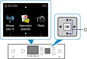 Ecran ACCUEIL : Sélection Config. réseau sans fil
